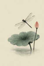 Dragonfly and lotus bud | Poster