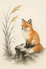 Fox sitting beside tall grass | Canvas