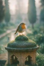 Robin on Mossy Lantern | Poster