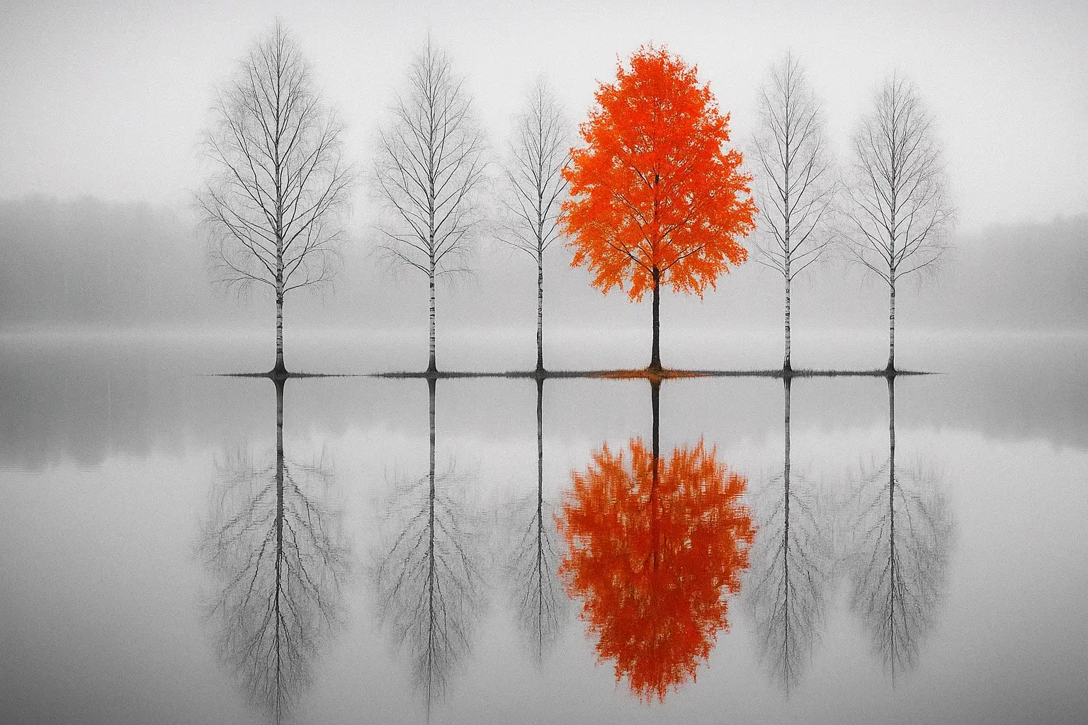 Vibrant Birch Reflection Vibrant Birch Reflection - Image 1